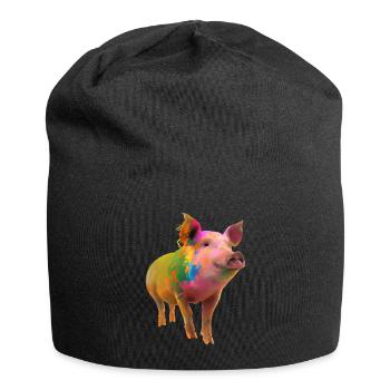Farbenfrohes Schwein - Jersey-Beanie - Schwarz - Vorne