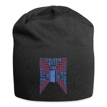 Tür schließen bitte | Farben änderbar - Jersey-Beanie - Schwarz - Vorne