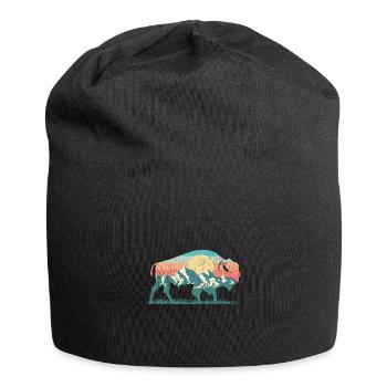 Natur Büffel Bison Retro Berg 70er 80er Silhouette - Jersey-Beanie - Schwarz - Vorne