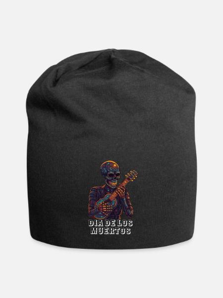 Day of the Dead Skeleton with Guitar Sugar Skull - Jersey Beanie - black