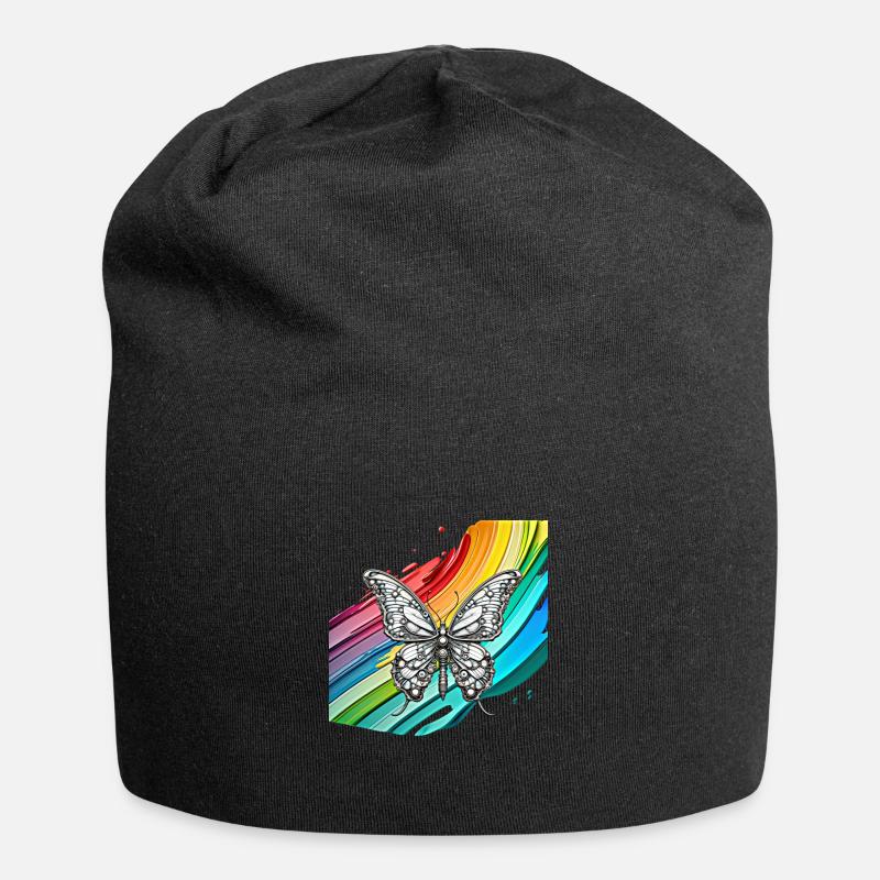Steampunk Schmetterling mit Regenbogen Hintergrund - Jersey-Beanie - Schwarz