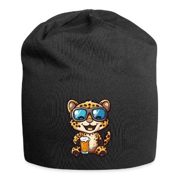 Leopard Apres Ski Bier Comic - Jersey-Beanie - Schwarz - Vorne