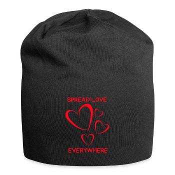 Herz Design – Spread Love Everywhere mit 4 Herze - Jersey-Beanie - Schwarz - Vorne