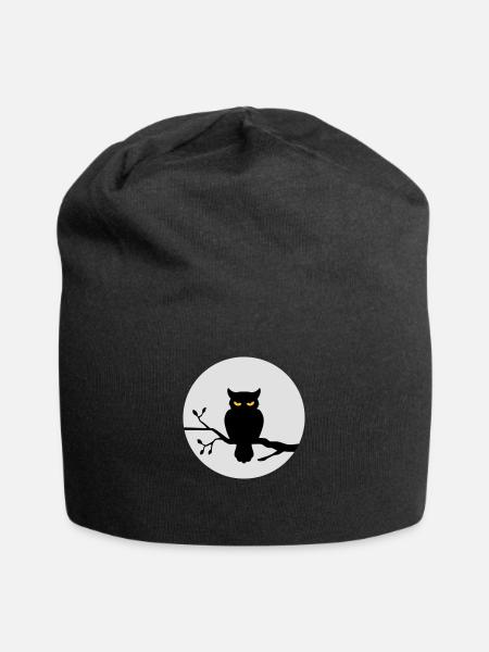 Eule im Vollmond - Jersey-Beanie - Schwarz
