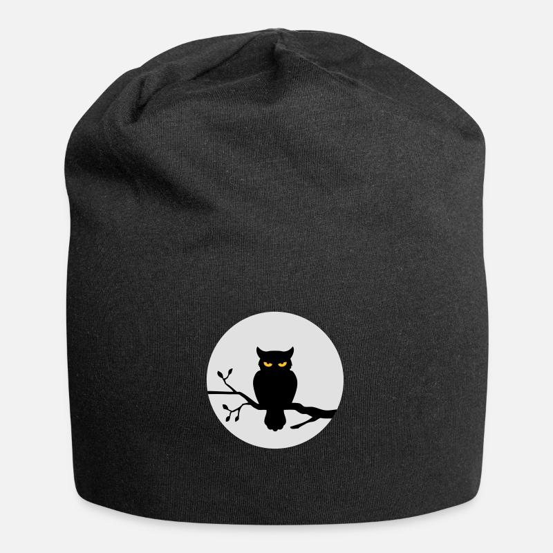 Eule im Vollmond - Jersey-Beanie - Schwarz