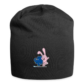 Elefant und Hase hüpfen - Jersey-Beanie - Schwarz - Vorne