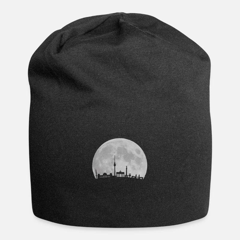 Berlin Skyline vor Mond Fernsehturm Bundestag - Jersey-Beanie - Schwarz