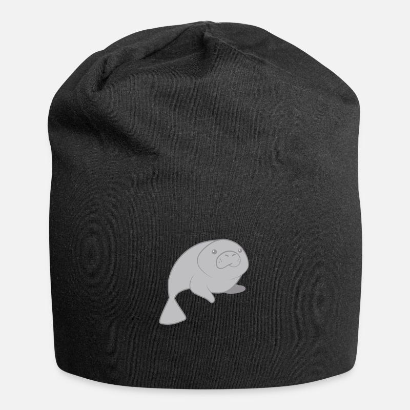 Cute round manatee - Jersey Beanie - black