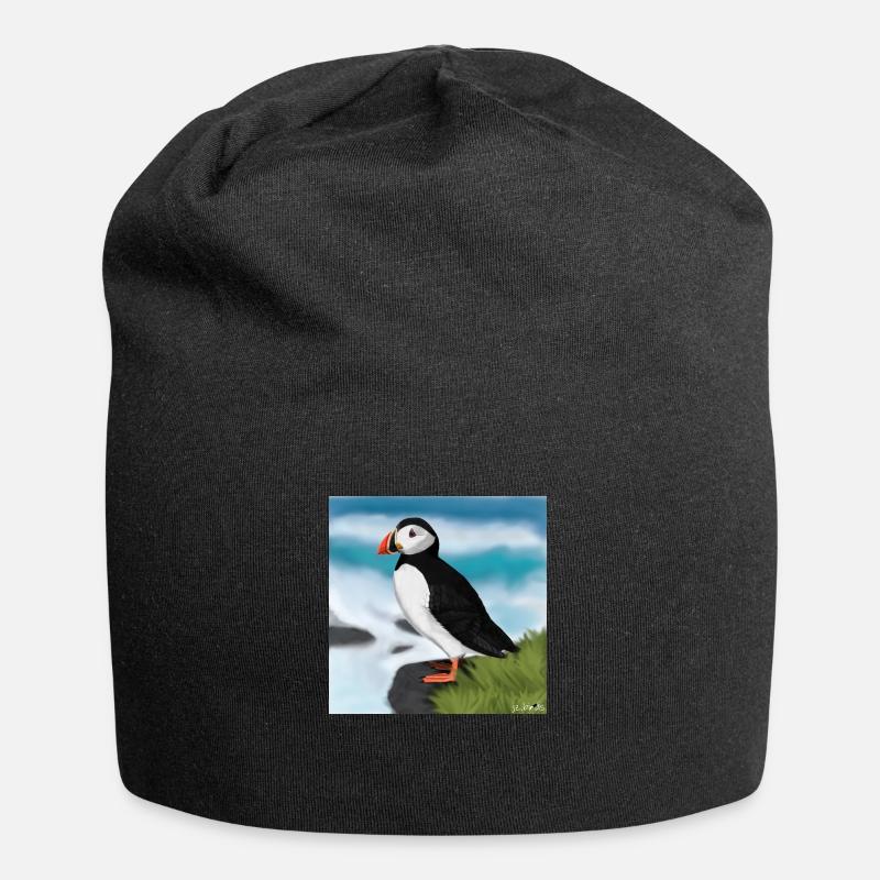 Gemalter Papageitaucher Vogel Design Illustration - Jersey-Beanie - Schwarz