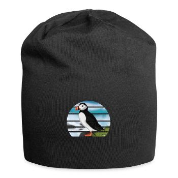 Gemalter Papageitaucher Vogel Design Illustration - Jersey-Beanie - Schwarz - Vorne