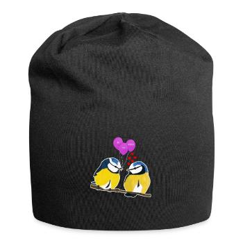 jz.birds valentine's day blue tit bird illustration - Jersey Beanie - black - Front