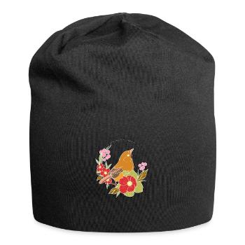 Oiseau de printemps dans les fleurs - Bonnet en jersey - noir - Devant