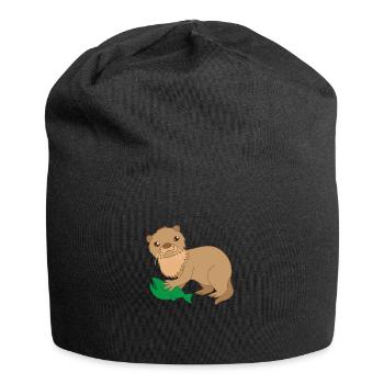 Otter mit gefangenem Fisch - Jersey-Beanie - Schwarz - Vorne