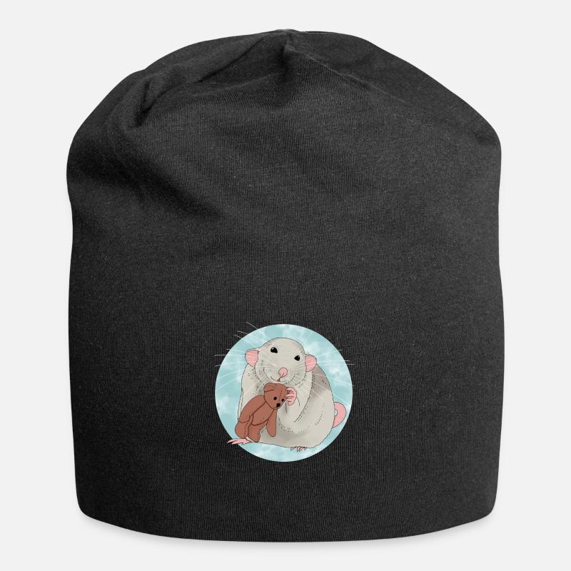 Rat mignon avec ours en peluche - Bonnet en jersey - noir