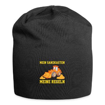 Sandkasten regeln Bagger Geschenk Spruch Erbauung - Jersey-Beanie - Schwarz - Vorne