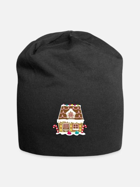 Lebkuchenhaus - gingerbread house - Hexenhäuschen - Jersey-Beanie - Schwarz