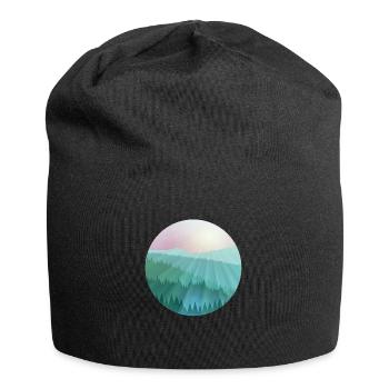 Nebelige Berglandschaft - Jersey-Beanie - Schwarz - Vorne