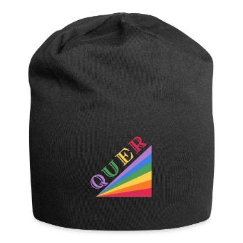 QUER Regenbogen - Jersey-Beanie - Schwarz - Vorne