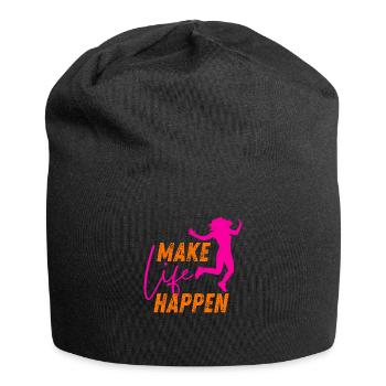 Make Life Happen Slogan - Jersey-Beanie - Schwarz - Vorne