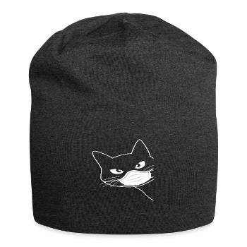Cute cat with mouthguard - Jersey Beanie - charcoal grey - Front