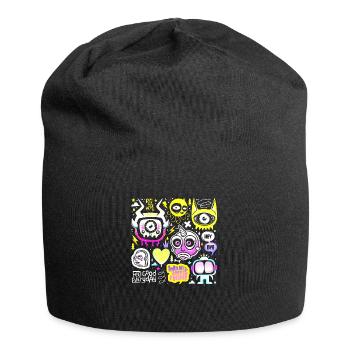 visage fou visage heureux dessin animé visage heureux dessin animé - Bonnet en jersey - noir - Devant