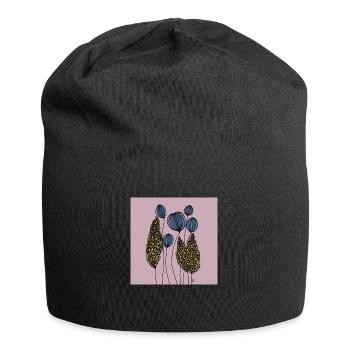 Drawing Flowers Fine Line Abstract Blue Yellow Pink - Jersey Beanie - black - Front