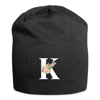 blumiger Buchstabe K - Jersey-Beanie - Schwarz - Vorne