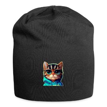 Chat avec lunettes - Bonnet en jersey - noir - Devant