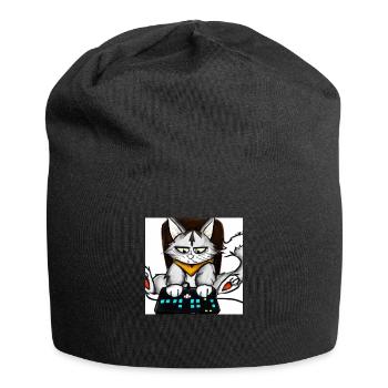 Cat Playing Computer Games Comic - Jersey Beanie - black - Front