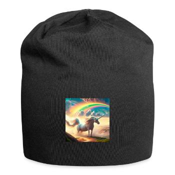 Licorne avec un arc-en-ciel dans un monde fantastique - Bonnet en jersey - noir - Devant