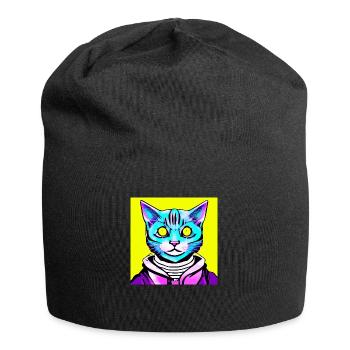 Illustration eines Katzenporträts, Vektor - Jersey-Beanie - Schwarz - Vorne