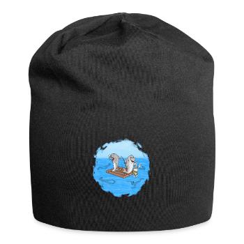 Haie auf Floß - Jersey-Beanie - Schwarz - Vorne