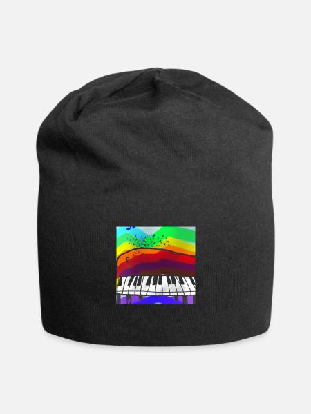 Piano auf Regenbogen - Musik - Jersey-Beanie - Schwarz