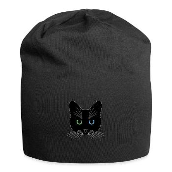 Chat tête noir yeux vert bleu - Bonnet en jersey - noir - Devant