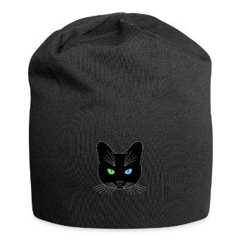 Chat tête noir yeux vert bleu - Bonnet en jersey - noir - Devant