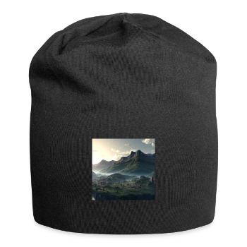 Wunderschöne Berglandschaft im Nebel - Jersey-Beanie - Schwarz - Vorne