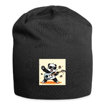 Panda spielt eine Elektrogitarre - Jersey-Beanie - Schwarz - Vorne