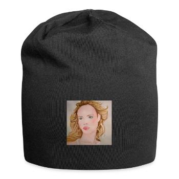 Üppige blonde Frau - Jersey-Beanie - Schwarz - Vorne