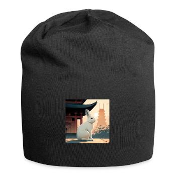 lapin devant un temple asiatique - Bonnet en jersey - noir - Devant