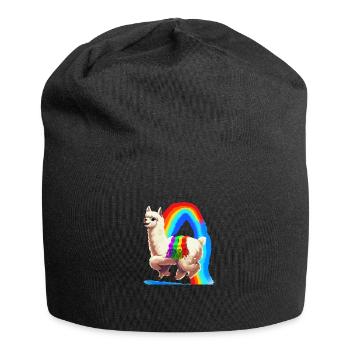 Regenbogen Alpaka - Jersey-Beanie - Schwarz - Vorne