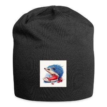 Blauer Igel und rote Schuhe - Jersey-Beanie - Schwarz - Vorne