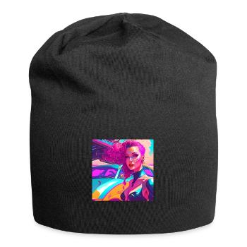 Woman in front of sports car 1 - Jersey Beanie - black - Front