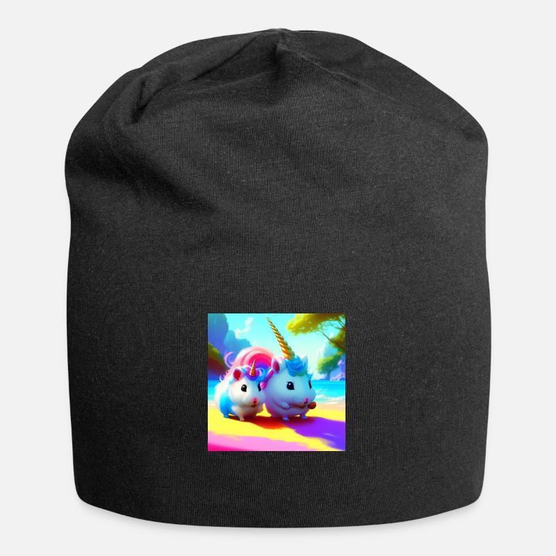 Einhorn Hamster Essen - Jersey-Beanie - Schwarz