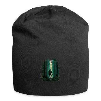 Nachtwanderung im Wald mit Bier, Wandern - Jersey-Beanie - Schwarz - Vorne