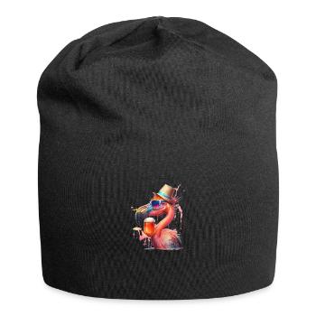 Funny flamingo with beer and sunglasses - Jersey Beanie - black - Front