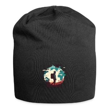 Fernweh, Flugzeuge am Himmel und Wanderer - Jersey-Beanie - Schwarz - Vorne