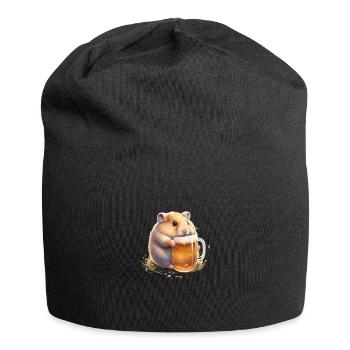 Little fat funny hamster with beer - Jersey Beanie - black - Front