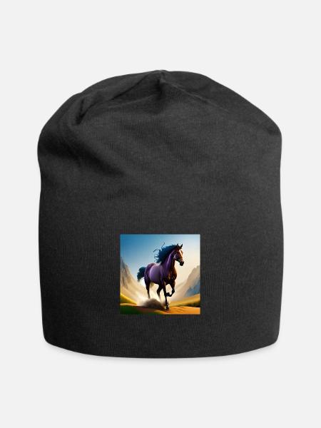 Galoppierendes Pferd im Sand - Jersey-Beanie - Schwarz