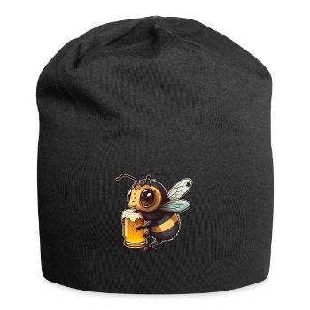 Cute cool bee drinks a glass of beer - Jersey Beanie - black - Front