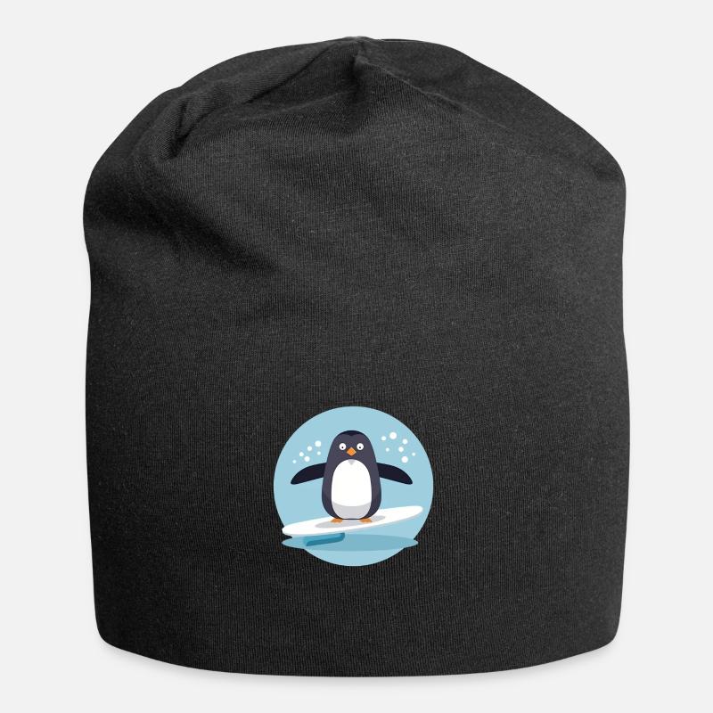 Cute surfing penguin on a surfboard - Jersey Beanie - black